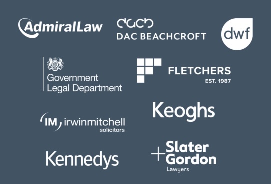 Admiral Law, DAC Beachcroft, DWF, Fletchers, Government Legal Department, Irwin Mitchell Solicitors, Keoghs, Kennedys, Plexus, Slater and Gordon.